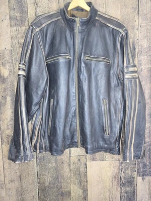 Vintage Black Rivet Men's Leather Distressed Brown Motorcycle Jacket Size 2XL - Image 1 of 4