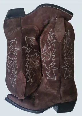 Botas vaqueras vaqueras de gamuza marrón vintage para hombre talla 9,5 de EE. UU. Foto 1 de 4