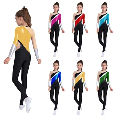 TIAOBUG Kinder Mädchen Gymnastikanzug Turnanzug Langarm Ballett Tanz Trikot Eislaufanzug