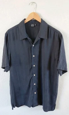 Saks Fifth Avenue Men's Medium Black Short Sleeve Button-Up Shirt Beach Vacation - Image 1 of 4