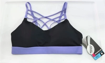 NEW Marika SM Strappy Med Impact Sports Bra Removable Cup Pads Blk Purple #95701 - Image 1 of 2