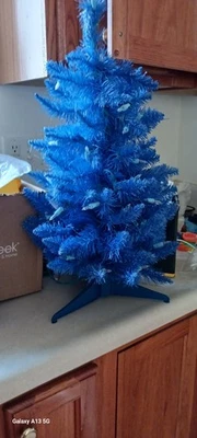 Small Blue Christmas Tree Includes Lights  & Base Space Saver Xmas Tree  2 ft. - Image 1 of 4