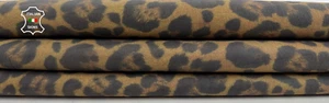 MUSTARD LEOPARD PRINT ON Stretch Italian Lambskin leather hide 6+sqf 0.7mm C1381 - Picture 1 of 7