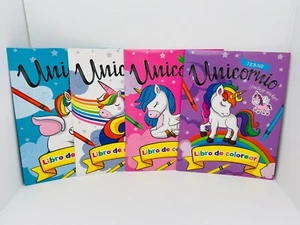 Set of 4X Unicorn Coloring Book for Kids Ages 4-8 Libro Colorear with Stickers - Picture 1 of 5