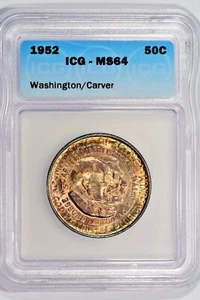 1952-P WASHINGTON/CARVER COMMEMORATIVE 50C / LOVELY FULL TONED OBVERSE /ICG MS64 - Picture 1 of 4