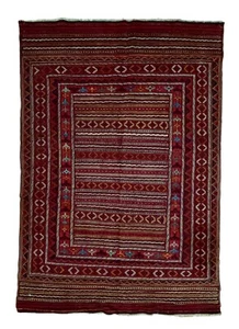 Authentic Rare Caucasian Wool Sumac Flat Weave Rug Burgundy Royal Blue Gold 4x7’ - Picture 1 of 15