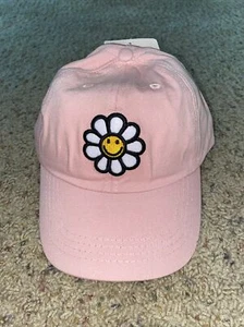 ✨Peace Love & Vibes Adult Baseball Hat Light Pink With Smiley Face Daisy Flower✨ - Picture 1 of 2