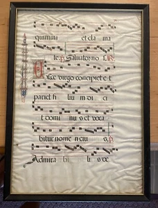 Latin Religious Double Sided Antique Antiphonal Vellum Music Sheet Framed - Picture 1 of 9