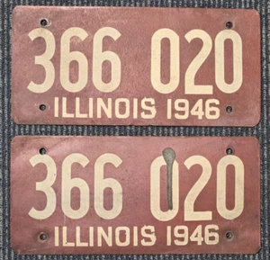 Vintage Brown Illinois License Plate 1946 366 020 2 Pieces - Picture 1 of 2