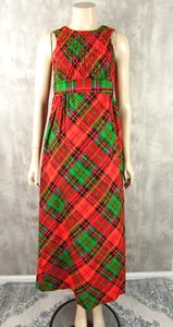 Vintage I. Magnin 60s 70s Red Plaid Empire Smocked Maxi Dress XS/S Jrs 5 - Picture 1 of 5