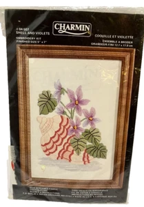 Janlynn Embroidery Kit Shell and Violets Silk Screened Fabric Charmin 04-507 NEW - Picture 1 of 5