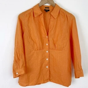 Talbots Tangerine Orange Irish Linen Blouse - Picture 1 of 9