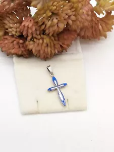Sterlingsilber 925 Gott blau Emaille Kreuz religiös Charm Anhänger - Bild 1 von 4