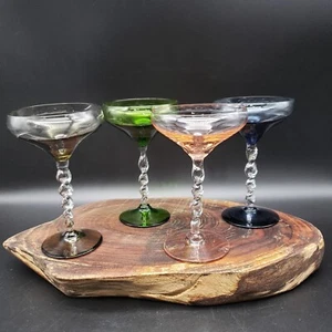 Hand Blown Colored Coupe Glasses Set of 4 Twisted Stem 5.1" Art Glass VTG - Picture 1 of 7