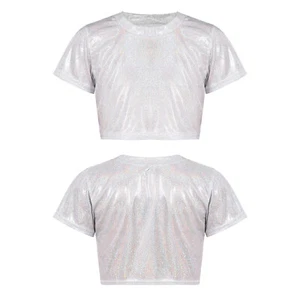 Unisex Kids Dancewear Boys T-shirt Short Sleeve Top Stage Streetwear Metallic - Picture 1 of 85