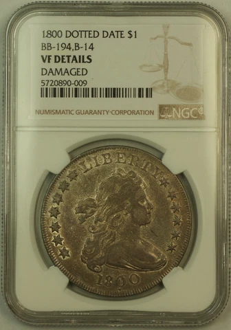 1800 Dotted Date Draped Bust Silver Dollar NGC VF Details BB-194, B-14 (KH) Cover