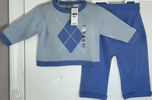 The Children' Place Baby Boy 6-9M Two Piece Sweater Outfit Blue Argyle Front NWT - Picture 1 of 9