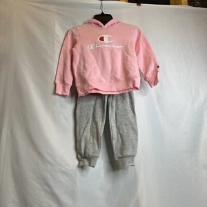 Champion 2 PC Sweats Shirt Premium Pants Sz 6 Hoodie Set Pink Gray Super Soft - Picture 1 of 8
