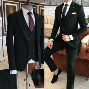 Herren Anzug schwarz schmale Passform Business Freizeit Abschlussball Party Bräutigam Smoking Hochzeitsanzug - Bild 1 von 9