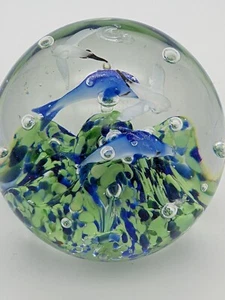 Vintage Med Blown Glass Murano Dolphins Seagulls Aquarium Globe Sculpture - Picture 1 of 9