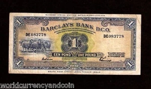 SOUTH WEST AFRICA 1 POUND 29-11-1958 SHEEP SHIP RARE CURRENCY STANDARD BANK NOTE - Picture 1 of 3