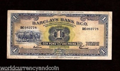 SOUTH WEST AFRICA 1 POUND 29-11-1958 SHEEP SHIP RARE CURRENCY STANDARD BANK NOTE - Image 1 of 3