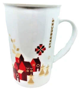 Taza de café Starbucks 2013 Holiday Christmas Village 12 oz de alto casas de oro rojo - Imagen 1 de 12