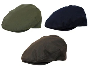 Mens Waxed Cotton Kent Flat Cap Country Hat by Denton Hats 4 Sizes 3 Colours - Picture 1 of 7