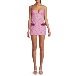 AREA Embellished crystal grape FUCHSIA Wool Blend Mini Dress Size 14 - Picture 1 of 13