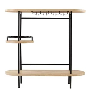 Sei Bar Carts 38.25"Hx40"W Wine/Bar Table W/ Glassware Storage Natural N' Black - Picture 1 of 5