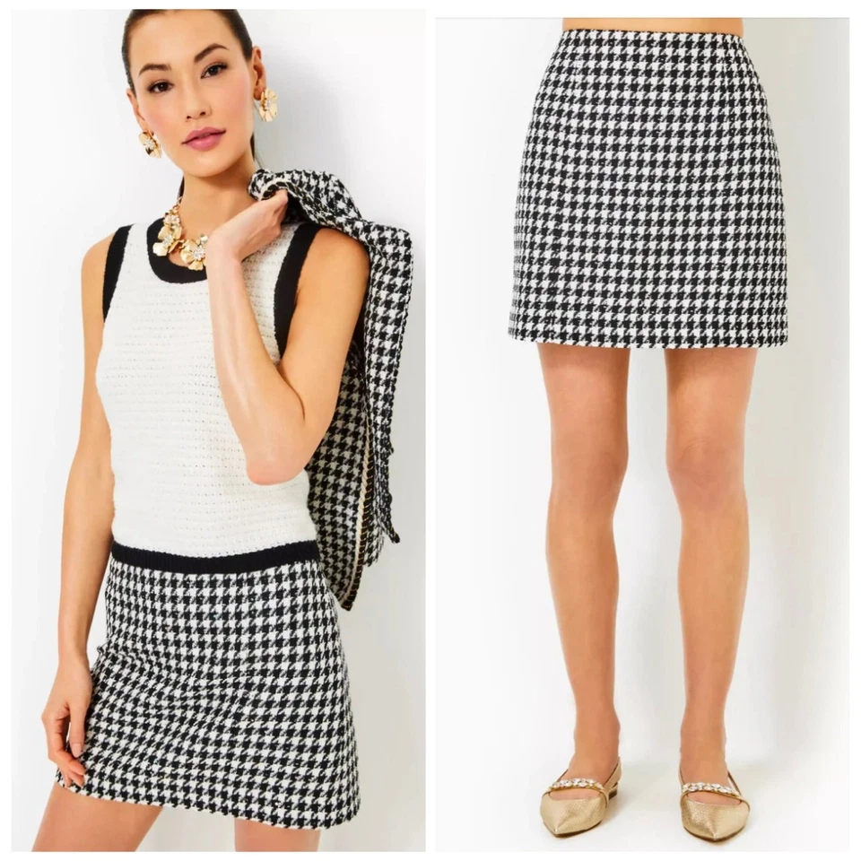 Minifalda Lilly Pulitzer Kels negra pata de gallo lentejuelas Boucle nueva con etiquetas talla 8 $138 Foto 1 de 4