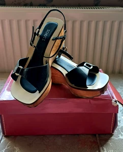 Y2K Schutz Vitelino black leather wooden wedge platform sandals - Picture 1 of 8