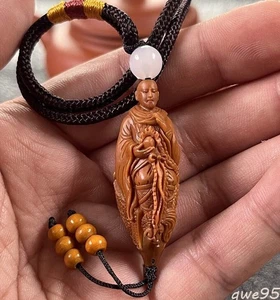 Natural Olive Nut Hand Carved Monk Buddha Pendant Bead Zen Decor - Picture 1 of 3