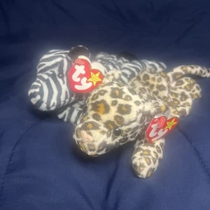 Beanie Baby Set Of 2 AND RARE! Freckles The leopard And Ziggy The Zebra 1995-96 - Picture 1 of 6