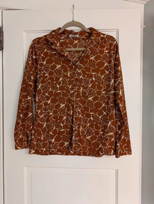 Camisa discoteca vintage años 70 manga larga abotonada para mujer S, naranja azul abstracto  Foto 1 de 4