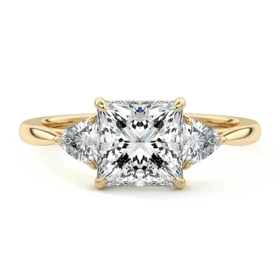 3.10 Ct Princess-Cut Lab Grown Diamond Three Stone Wedding Ring 14k Yelllow Gold - Image 1 of 4