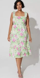 Torrid Mini Poplin Tiered Ruffle Strap Dress Pink Green Floral Size 1 - Picture 1 of 8