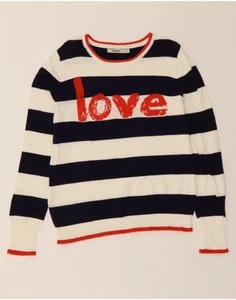 DESIGUAL Womens Boat Neck Jumper Sweater UK 14 Medium Navy Blue Striped DD67 - Picture 1 of 3