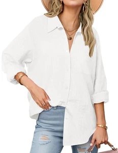Oversized Linen Button Down Shirts for Women Cotton Casual Button Up Tops 202... - Picture 1 of 6
