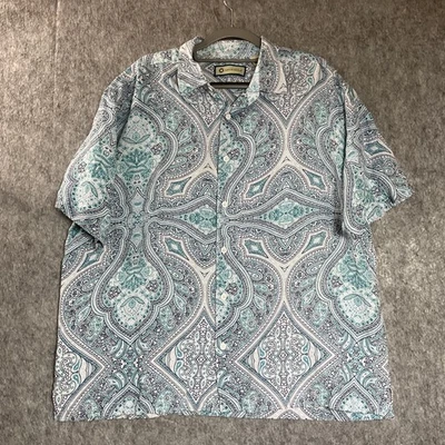 Camisa Havanera Para Hombres XL Azul Geométrica Abotonada Manga Corta Mezcla de Lino Campamento Foto 1 de 4