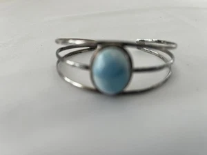 Vintage Larimar Sterling Silver Cuff Bracelet Blue Stone Southwest Handmade 14g - Picture 1 of 6