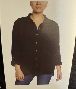 Blusa Top Anne Klein Manga Redonda Negra Talla Mediana Nueva con Etiquetas - Imagen 1 de 6