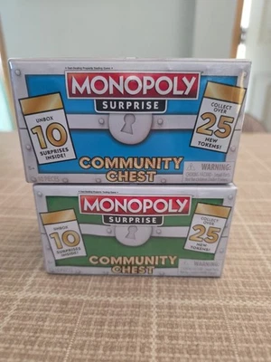 Monopoly Surprise Community Chest. Green & Blue Box.  10 Pieces Each - Image 1 of 4