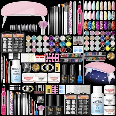 Kit de uñas acrílicas profesionales con taladro, luz UV y puntas de brillo de 24 piezas Foto 1 de 4