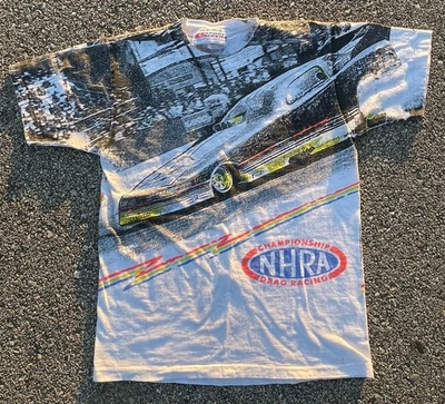 Camiseta De Colección NHRA Drag Racing Championship Mediana M Blanca Puntada Única SS AOP Foto 1 de 4