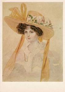 Postcard Portrait of Olga Ferzen by Russian artist P.F.Sokolov Detailed captions - Picture 1 of 2