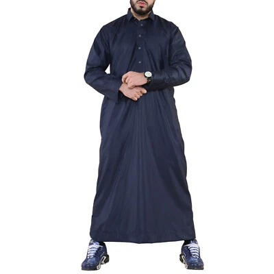 Hombre Azul Thobe Jubba Saudi Ramadan Eid Islámico Caftán Kaudara Árabe Jubbah - Imagen 1 de 4