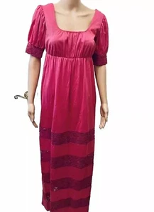 VTG Pink Maxi Dress Scoop Neck & Back Odette Christiane USA M* Floral Lace Trim - Picture 1 of 22