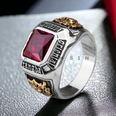 Piedras preciosas de rubí con anillo de novio de plata de ley 925 para hombre #BL48 Foto 1 de 4