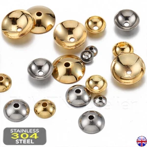 24x 304 Stainless Steel 4 6mm Half Round Smooth Bead Caps _238 - Picture 1 of 12